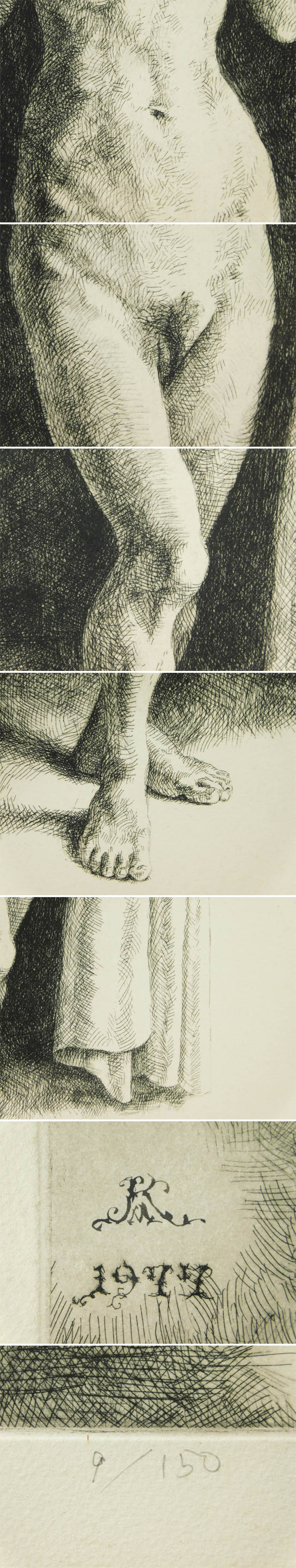 牧野邦夫 憂羅 7月(美人画)銅版画(エッチング)額装 1977年 s21110108