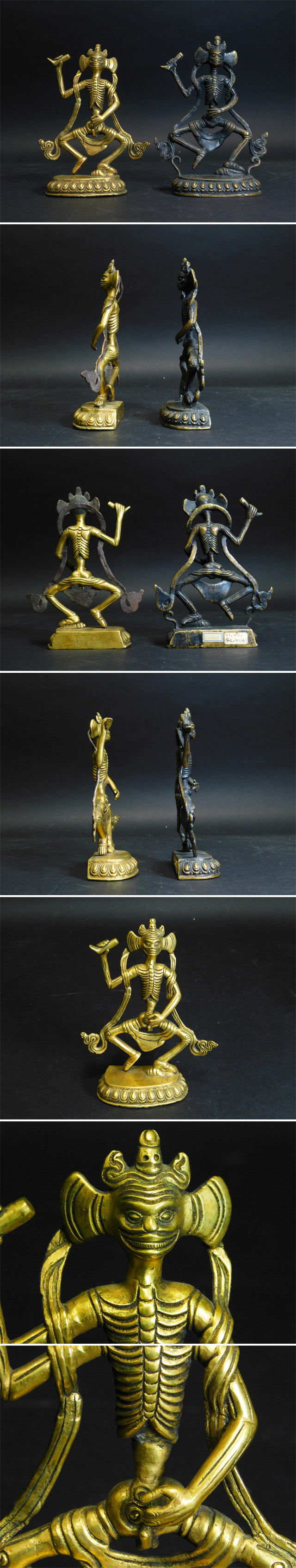 チベット仏 鋳銅仏(銅器)屍陀林王(チティパティ)立像(2体)金銅仏(