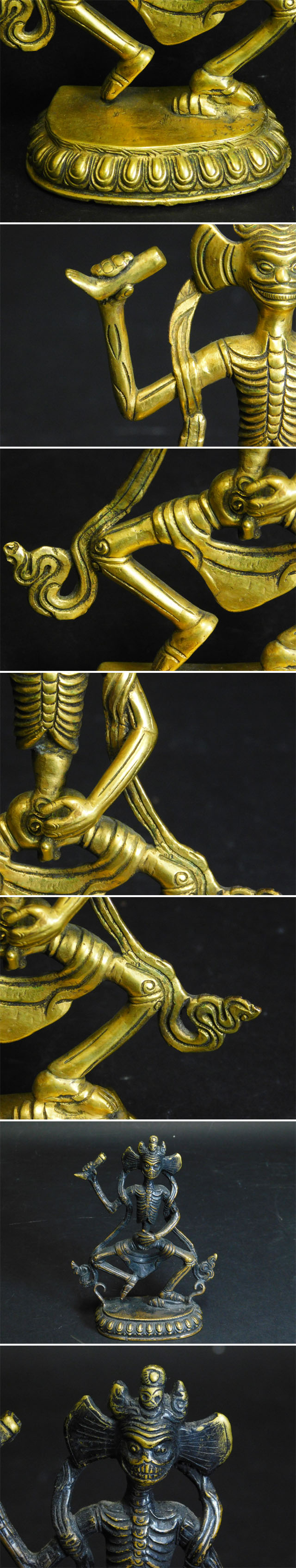 チベット仏 鋳銅仏(銅器)屍陀林王(チティパティ)立像(2体)金銅仏(仏像