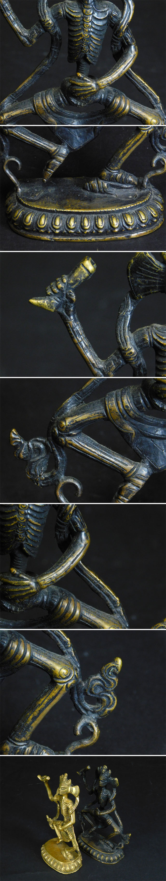 チベット仏 鋳銅仏(銅器)屍陀林王(チティパティ)立像(2体)金銅仏(仏像